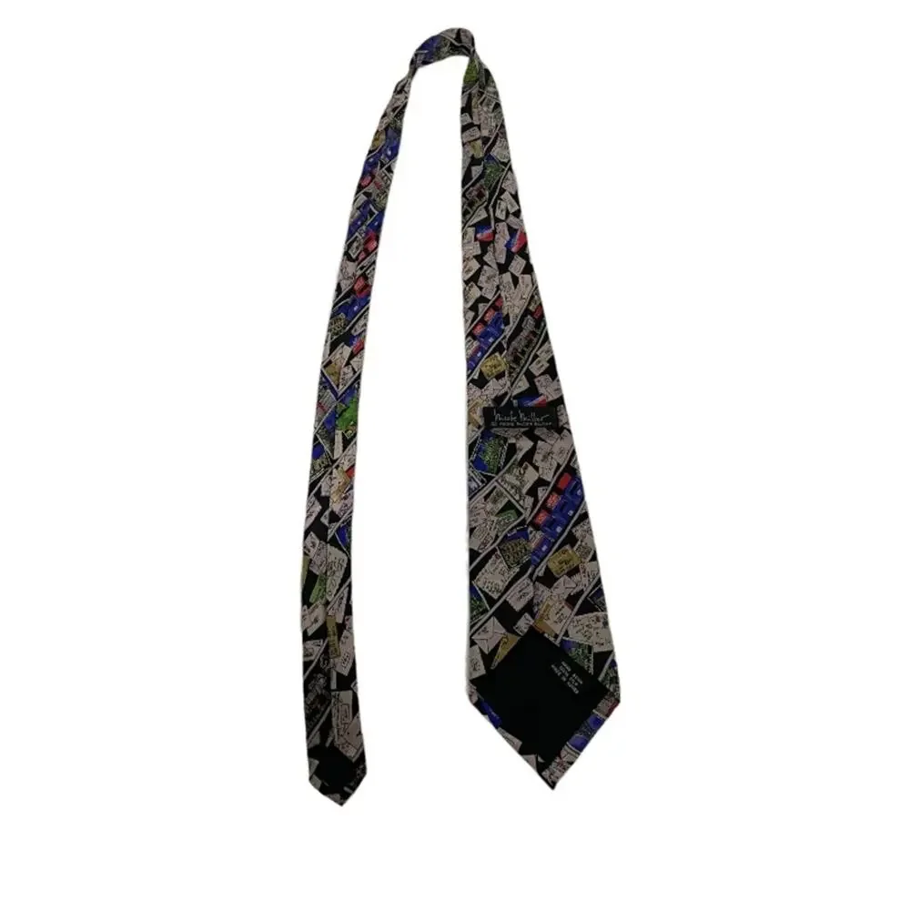 Vintage Nicole Miller 100% Silk Multicolor Postage Envelop Print‎ Tie
